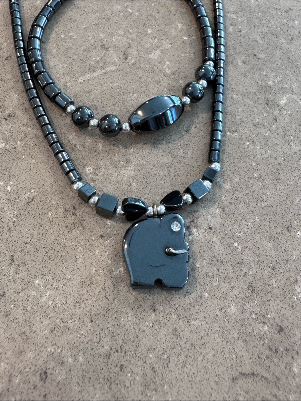 Hematite Elephant Pendant Beaded Necklace & Bracelet Set!
